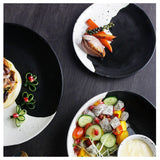 roro Handmade Ceramic Plates, 7.5 Inches - Two-Tone Black & White Mottled Cream, Set of 2