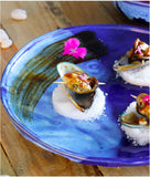 roro Hand-Molded Reactive Blue Wavetop Rustic Plate - Set of 2, 11 Inch Ceramic Stoneware with Glossy Finish