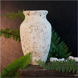 roro Handmade Rustic White Ceramic Vase with Textured Surface, 7 Inches