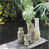 roro Handmade Ceramic Hourglass Vase with Moss Accents, 10 Inches High