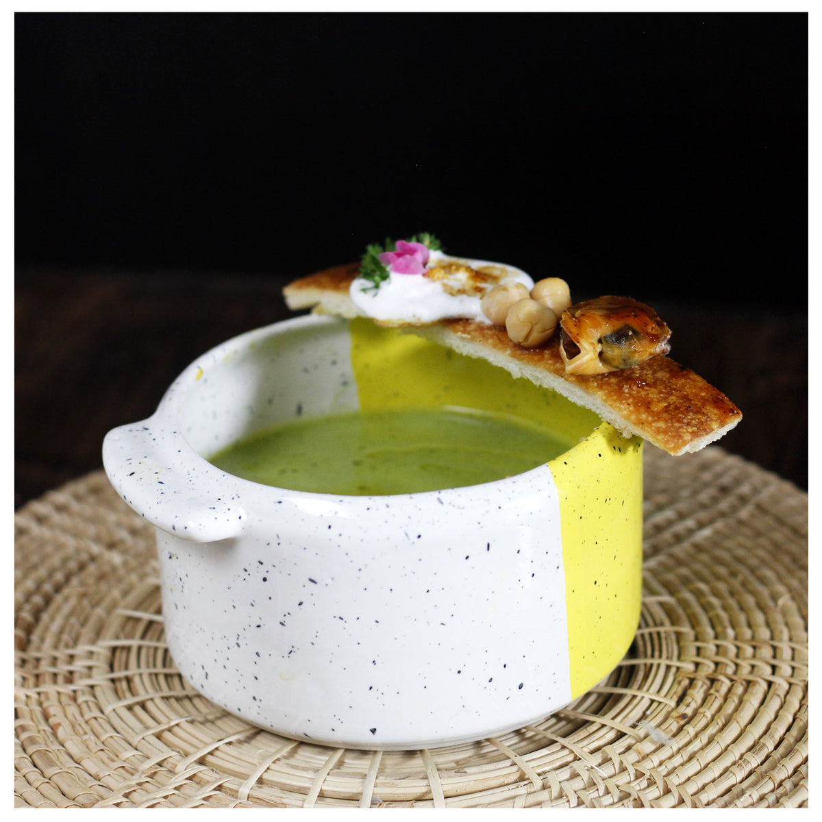 roro Ceramic Stoneware Soup Bowls Set of 2 with ears Handmade, Lemon