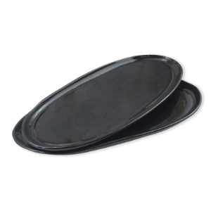 Ceramic Glossy Style 15 Inch Oval Plate Platter in Obsidian Black, set of 2
