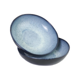Ceramic Low Bowls, 7-inch Reactive Blue and Glossy Black, Set of 2