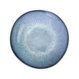 Ceramic Low Bowls, 7-inch Reactive Blue and Glossy Black, Set of 2