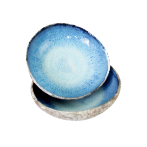 roro 8 Inch Handmade Coral Ceramic Stoneware Bowls Set of 2 - Rustic Charm, Tropical Style, Coral Blue with Rustic Textured Finish, Serving Bowls for Beach