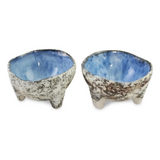 roro Artisan Crafted Blue-Gray Ceramic Dip | Suace Molcajete Bowls, 3-Legged Stoneware 4-Inch Diameter, Set of 2