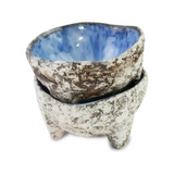 roro Artisan Crafted Blue-Gray Ceramic Dip | Suace Molcajete Bowls, 3-Legged Stoneware 4-Inch Diameter, Set of 2