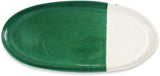 Handmade Ceramic Stoneware Plates - 11-inch Oval, Two-Tone Green & White Speckled Design, Set of 2 - Ideal for Food Presentation