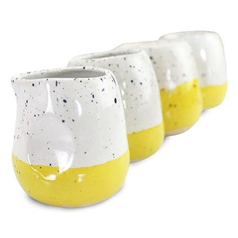 roro Ceramic Lemon Yellow and White Speckled 2-Ounce Creamer Cups, Set of 4 - Lead-Free Glaze, Food-Safe Pitchers for Syrup, Tea, and Dessert