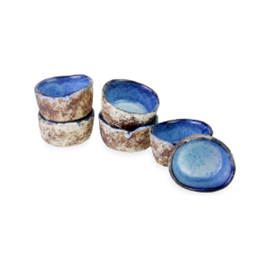 1.5 Inch Handmade Ceramic Pinch Bowls Set of 6, Rustic Coral Reactive Blue