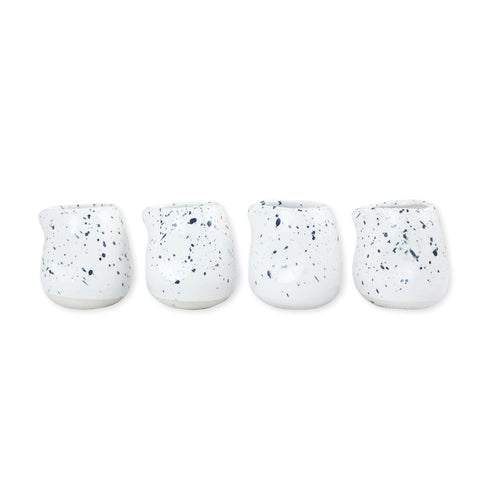 roro Handmade Ceramic Mini Creamer Cups – Set of 4, Dimpled White Matte Speckled Stoneware