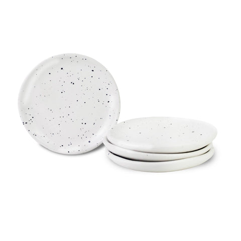 roro 5 Inch Ceramic Handmade Canape Plate, Glossy White Speckled Set of 4