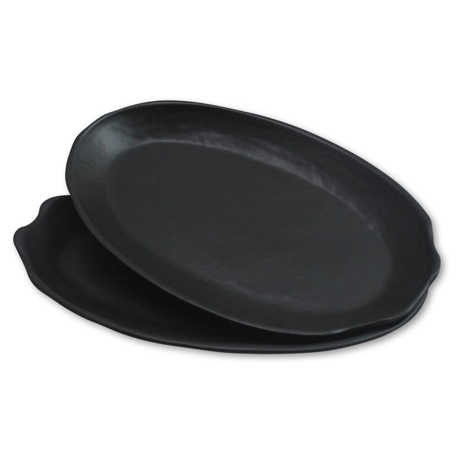 roro 11 Inch Handmade Ceramic Stoneware Dinner Plates in Matte Black (Set of 2) – Oval Design