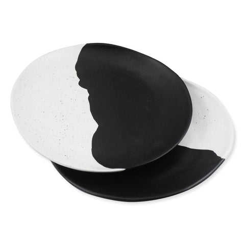 roro 10.5" Handmade Ceramic Dinner Plates - Two-Tone Organic Black & White Mottled