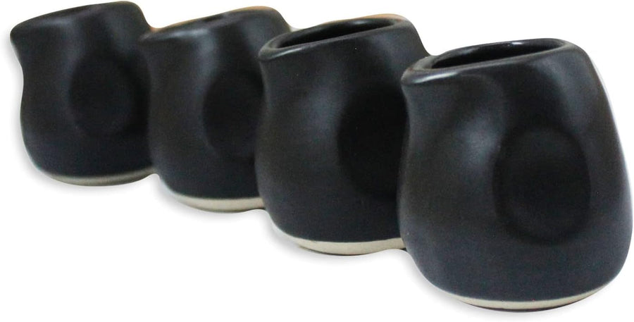 Handmade 1 oz Matte Black Stoneware Creamer Cups, Set of 4