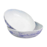 roro 8" Handmade Ceramic Bowls – Set of 2 Rustic Mykonos Collection, White & Blue Reactive Glaze, Coastal-Inspired for Pasta, Salad, Soup & Serving