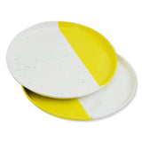 roro 10.5 Two-Tone Lemon Yellow Ceramic Plates with Lipped Edge (Set of 2) – Handmade Stoneware, Microwave and Dishwasher Safe, Dinner Plate Set