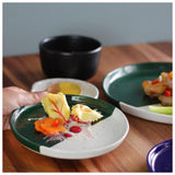 roro Handmade Two-Tone Lipped Appetizer Plates, Deep Green & Ivory (Set of 2)
