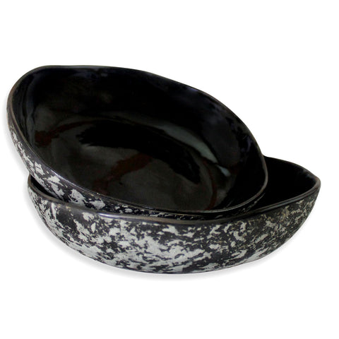 roro Ceramic Stoneware Hand-Molded Rustics Bowl, Black color Set of 2