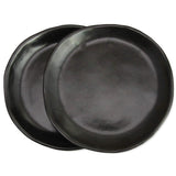 roro Ceramic Stoneware Hand-Molded Modern Uneven Minimalist Matte Black Appetizer Plate Set of 2