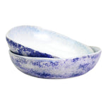 roro 8" Handmade Ceramic Bowls – Set of 2 Rustic Mykonos Collection, White & Blue Reactive Glaze, Coastal-Inspired for Pasta, Salad, Soup & Serving