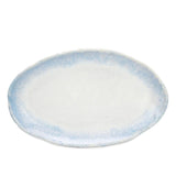 roro 12-inch Ceramic Oval Plate with Rustic Fresco outside Texture and White-Blue Reactive Glaze, Set of 2