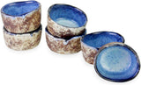 1.5 Inch Handmade Ceramic Pinch Bowls Set of 6, Rustic Coral Reactive Blue