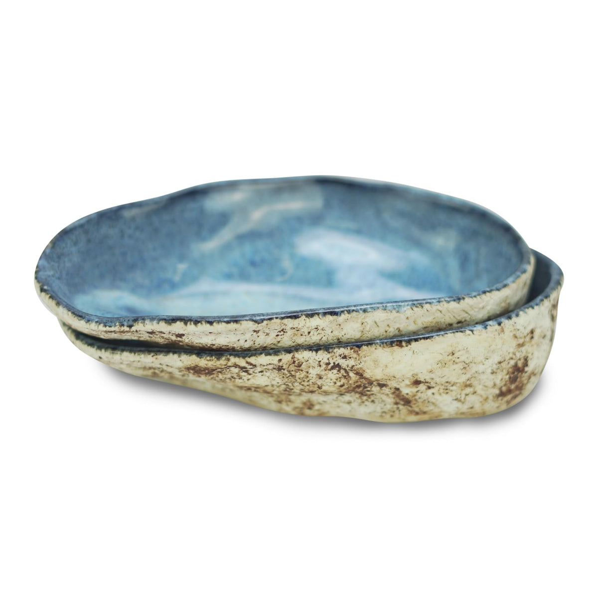 Roro Shell Plate roro Canapé Plate Set of 2, Oyster Design, Reactive Blue Glaze, Microw