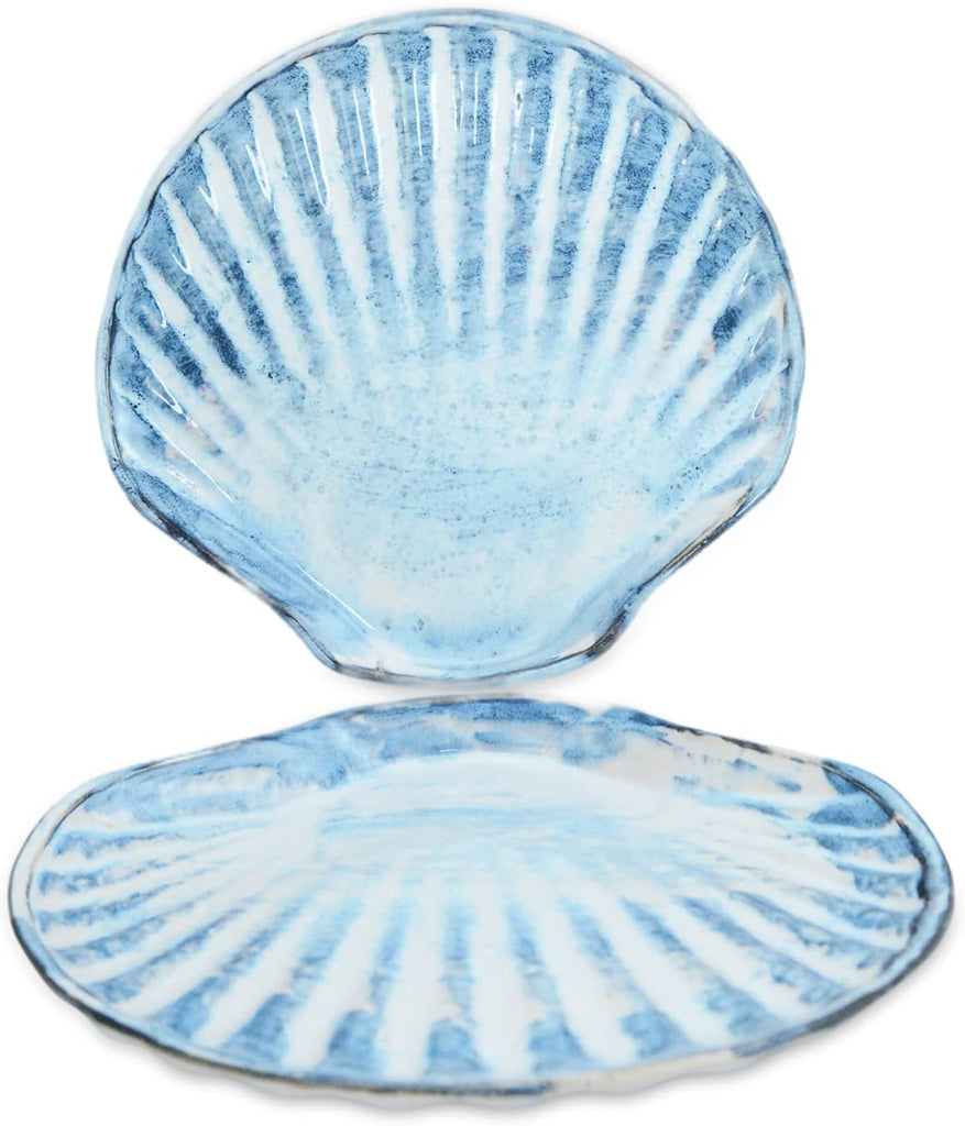 Roro Shell Plate roro Coastal Elegance,11-Inch Blue White Scallop Shaped Dinner Plate,