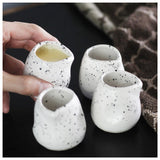 roro Handmade Ceramic Mini Creamer Cups – Set of 4, Dimpled White Matte Speckled Stoneware