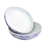 roro 8" Handmade Ceramic Bowls – Set of 2 Rustic Mykonos Collection, White & Blue Reactive Glaze, Coastal-Inspired for Pasta, Salad, Soup & Serving