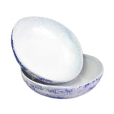 roro 8" Handmade Ceramic Bowls – Set of 2 Rustic Mykonos Collection, White & Blue Reactive Glaze, Coastal-Inspired for Pasta, Salad, Soup & Serving