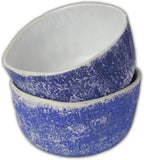 Ceramic Miso Bowl Set, Blue and White, 4.5 Inch Round, Rustic Style, Set of 2