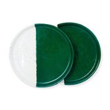 roro Handmade Two-Tone Lipped Appetizer Plates, Deep Green & Ivory (Set of 2)