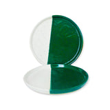roro Handmade Two-Tone Lipped Appetizer Plates, Deep Green & Ivory (Set of 2)