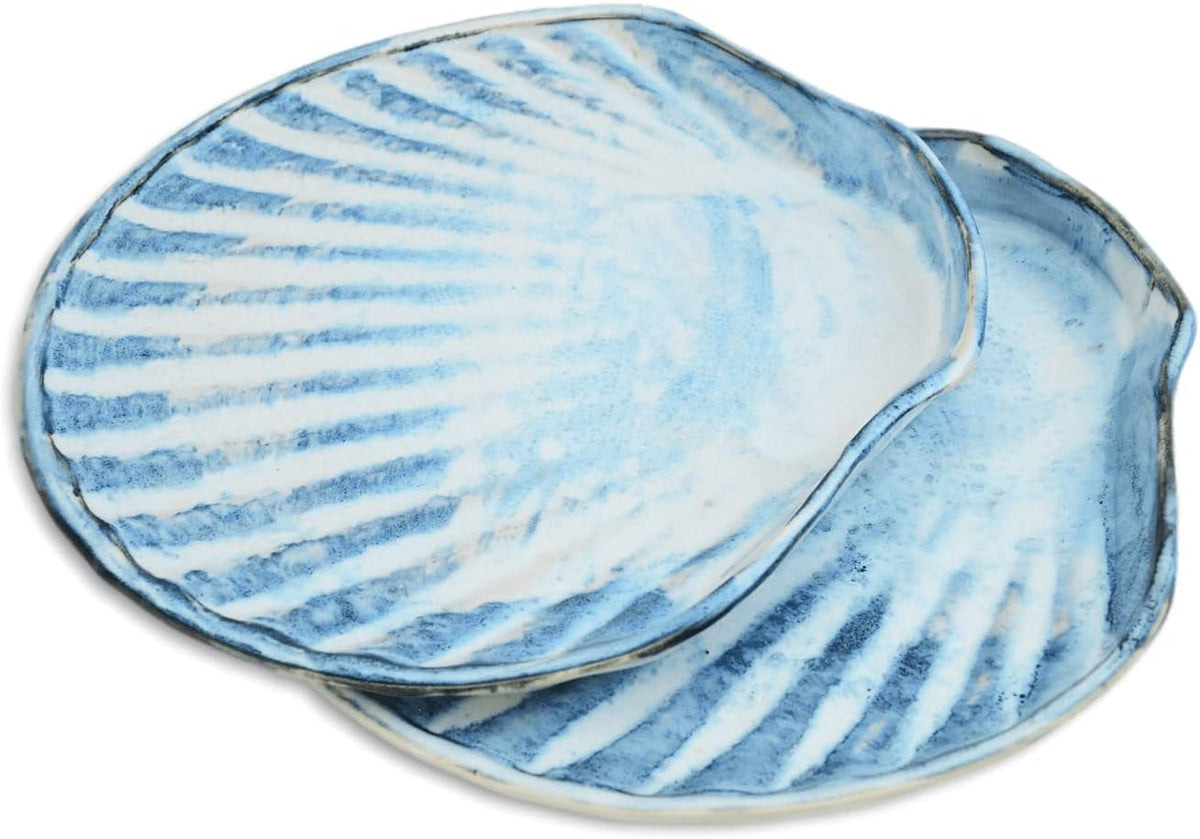 roro Coastal Elegance,11-Inch Blue White Scallop Shaped Dinner Plate,