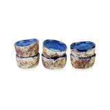 1.5 Inch Handmade Ceramic Pinch Bowls Set of 6, Rustic Coral Reactive Blue