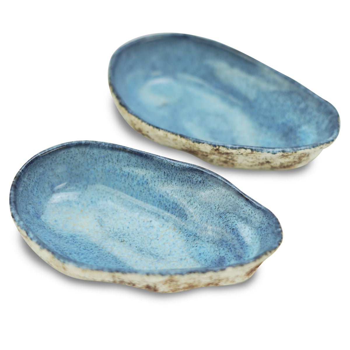 Roro Shell Plate roro Canapé Plate Set of 2, Oyster Design, Reactive Blue Glaze, Microw