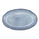 roro Handmade Ceramic Stoneware Oval Plate, 12-Inch - Rustic Brown with Reactive Blue Glaze, Lead-Free, Set of 2