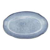 roro Handmade Ceramic Stoneware Oval Plate, 12-Inch - Rustic Brown with Reactive Blue Glaze, Lead-Free, Set of 2