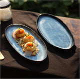 Handmade Ceramic Stoneware 11" Oval Reactive Blue Plate