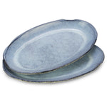 roro Handmade Ceramic Stoneware Oval Plate, 12-Inch - Rustic Brown with Reactive Blue Glaze, Lead-Free, Set of 2
