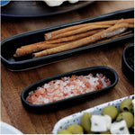 roro Ceramic Stoneware Olive | Relish Serving Trays – Set of 2, Matte Black Handmade Stoneware – Ceramic Charcuterie, Tapas, Olives, Snacks, and Entertaining Long Tray