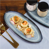 Handmade Ceramic Stoneware 11" Oval Reactive Blue Plate