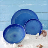 Handcrafted Ceramic Stoneware Organic Sky Blue Appetizer Plates with Dark Blue Speckles, Set of 2