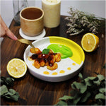 roro Hand Molded Lemon Yellow Lipped Hummus and Dip Bowls, 8 inch