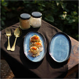 Handmade Ceramic Stoneware 11" Oval Reactive Blue Plate