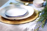 roro 10.5-inch Ceramic Dinner Plate with Rustic Blue Texture and White-Blue Reactive Glaze