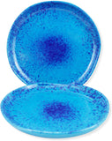 Handcrafted Ceramic Stoneware Organic Sky Blue Appetizer Plates with Dark Blue Speckles, Set of 2