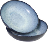 Ceramic Low Bowls, 7-inch Reactive Blue and Glossy Black, Set of 2
